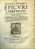 Gassendi, Pierre - De vita et moribus Epicuri libri octo. ...