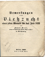 Kreil, Johann - Bemerkungen in der Viehzucht eines jeden Monats für das Jahr 1855.