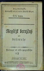  - Regstřjk bernjčný pro držitele Počinage od roku wogenského 18 Krag Chrudimský. Králowský wěnný město Wysoký Megto.