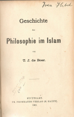 de Boer, T.J. - Geschichte der Philosophie im Islam.