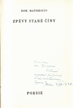 Mathesius, Bohumil - Zpěvy staré Číny. Parafráze staré čínské  poesie. 