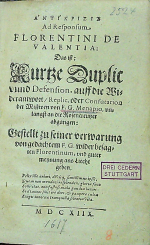 Menapius F.G. (= Andreä, Johann Valentin) - ANTIKRISIS (alfabetou) Ad Responsum, FLORENTINI DE VALENTIA: Das ist: Kurtze Duplic vnnd Defension, auff die Widerantwort/ Replic, oder Confutation der Missiven von F. G. Menapio, vnlangst an die Rosencreutzer abgangen: Gestellt zu seiner verwarung von gedachtem F. G. wider besagten Florentinum, vnd guter meynung ans Liecht geben.