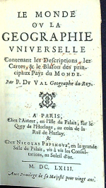 Duval P.(ierre) - LE MONDE OV LA GEOGRAPHIE  VNIVERSELLE Contenant les Descriptions, les Cartes,& le Blason des principaux Pays du MONDE.