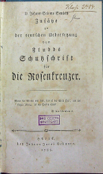 Semler, Johann Salomo Dr. - Zusätze zu der teutschen Uebersetzung von Fludds Schutzschrift für die Rosenkreuzer.