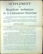 Marinetti, F. T. - SUPPLÉMENT au Manifeste technique de la Littérature futuriste.