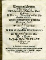 Norbertynské Sedmistwo W Létu 1085. začaté W Postupnosti swé, Sedmi Paprsslkami Wyswětlené; W Létu 1127. k Arcy=Biskupskému Důstogenstwj wyweyssené; Po wykonaném Sedmerym Sedmistwu W Létu 1134. dokonalé/ A nato W Létu 1627. wyzdwjžené/ Nynj ale W Létu 1727. gakožto Stym Obnowené, A Na Kazatedlnicy Chrámu Páně Hory Syon, Od Jozeffa Myky, PRAELATU DOXANskýho Předstawené. - Myka, Josef