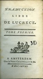 Traduction libre de Lucrece. Tome premiere + seconde. - Lucréce (Lucretius)