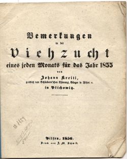 Bemerkungen in der Viehzucht eines jeden Monats für das Jahr 1855.