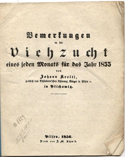 Bemerkungen in der Viehzucht eines jeden Monats für das Jahr 1855.