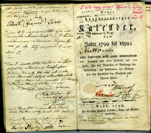 Neuer hundertjähriger Kalender, vom Jahre 1799 bis 1899; in welchem jeder Hausvater nebst einem immerwährenden Kalender und einer Zeittafel auf 100 Jahre, sehr viel Nützliches in Ansehung der Witterung, des Feldbaues, der Gesundheit und Krankheit bey Menschen un Thieren findet.