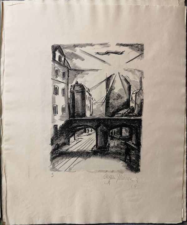 Häuser Bäume Menschen. Zehn Steindrücke.