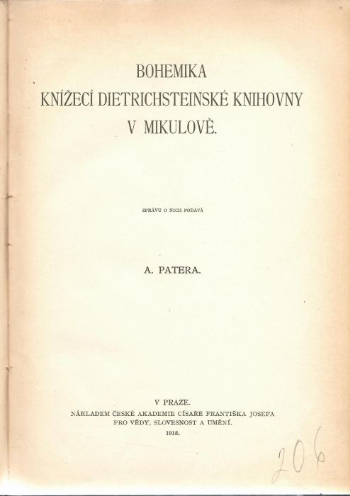Bohemika knížecí Dietrichsteinské knihovny v Mikulově.
