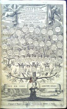 THEATRUM NOBILITATIS EUROPEAE TABULIS PROGONOLOGICIS PRAECIPUORUM IN CULTIORI CHRISTIANIO ORBE MAGNATUM ET ILLUSTRIUM PRO GENITORES CXXIIX. LXIV. AUT. XXXII IUSTO ORDINE REPRAESENTANTIBUS EXORNATUM STUDIO.  (4 díly  + 2 dodatky)  