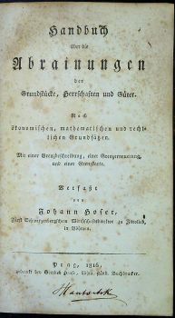 Handbuch über die Abrainungen der Grundstücke, Herrschaften und Güter. Nach ökonomischen, mathematischen und rechtlichen Grundsätzen. Mit einer Grenzbeschreibung, einer Grenzerneuerung und einer Grenzkarte.