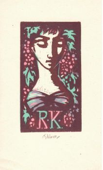 Hlava s vinnými hrozny (viněta na víno pro Rudolfa Klinkovského)