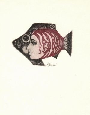 Dívka - ryba a písmena M. Š. (Ex libris M. Šalátová-Birnhanzlová) - Jiřincová, Ludmila