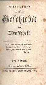 Über die Geschichte von Menschheit. Erster + Zweiter Band. - Iselin, Issak