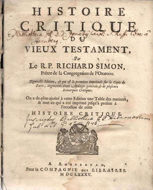 HISTOIRE CRITIQUE DU VIEUX TESTAMENT, Par ...
