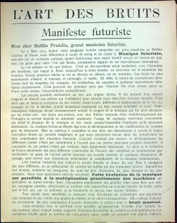 L´ART des BRUITS. Manifeste futuriste.
