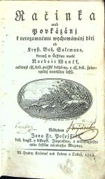 Račinka aneb Povkázánj k nerozumnému wychowáwánj dětj od Kryst. Boh. Salcmana, kterauž w Česstinu uwedl Norbert Waněk, ... - Salzmann, Christoph Gotthilf