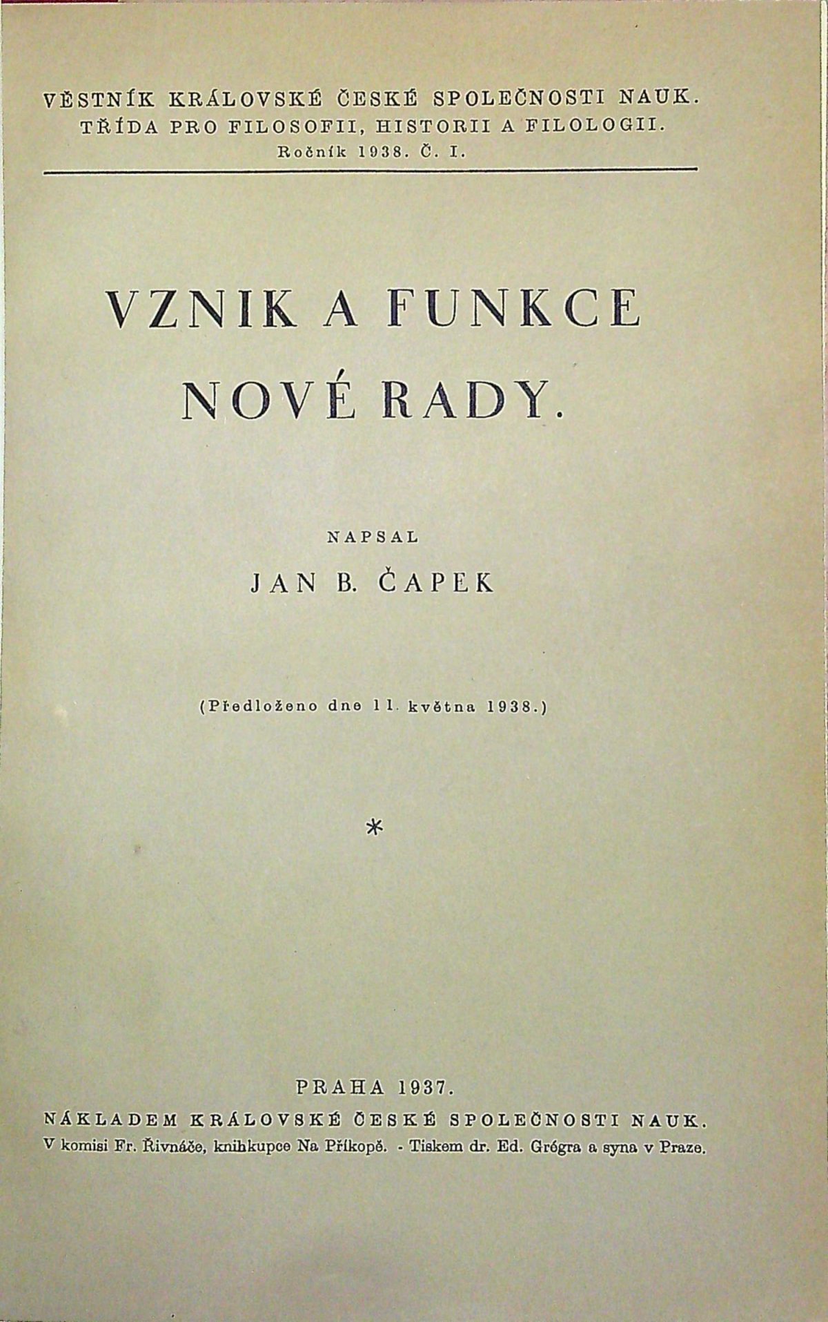 Vznik a funkce nové rady.