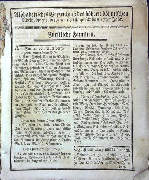 Alphabetisches Verzeichniss des höhern böhmischen Adels, die 71. verbesserte Auflage für das 1795 Jahr.