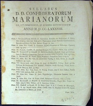 SYLLABVS D. D. CONFOEDERATORUM MARIANORUM PIE, UT CONFIDIMUS, IN DOMINO DEFUNCTORUM ANNO M.D.LXXXVIII.